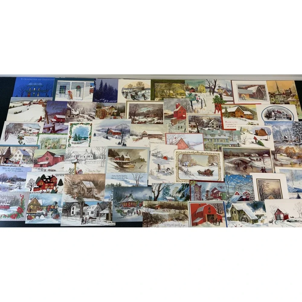 Vintage Christmas Cards Fronts ONLY Houses Barns More Scrapbooking Crafts 50+